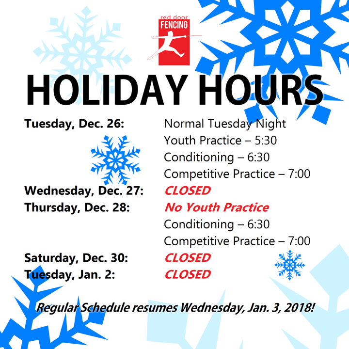 2017-2018 Holiday Hours